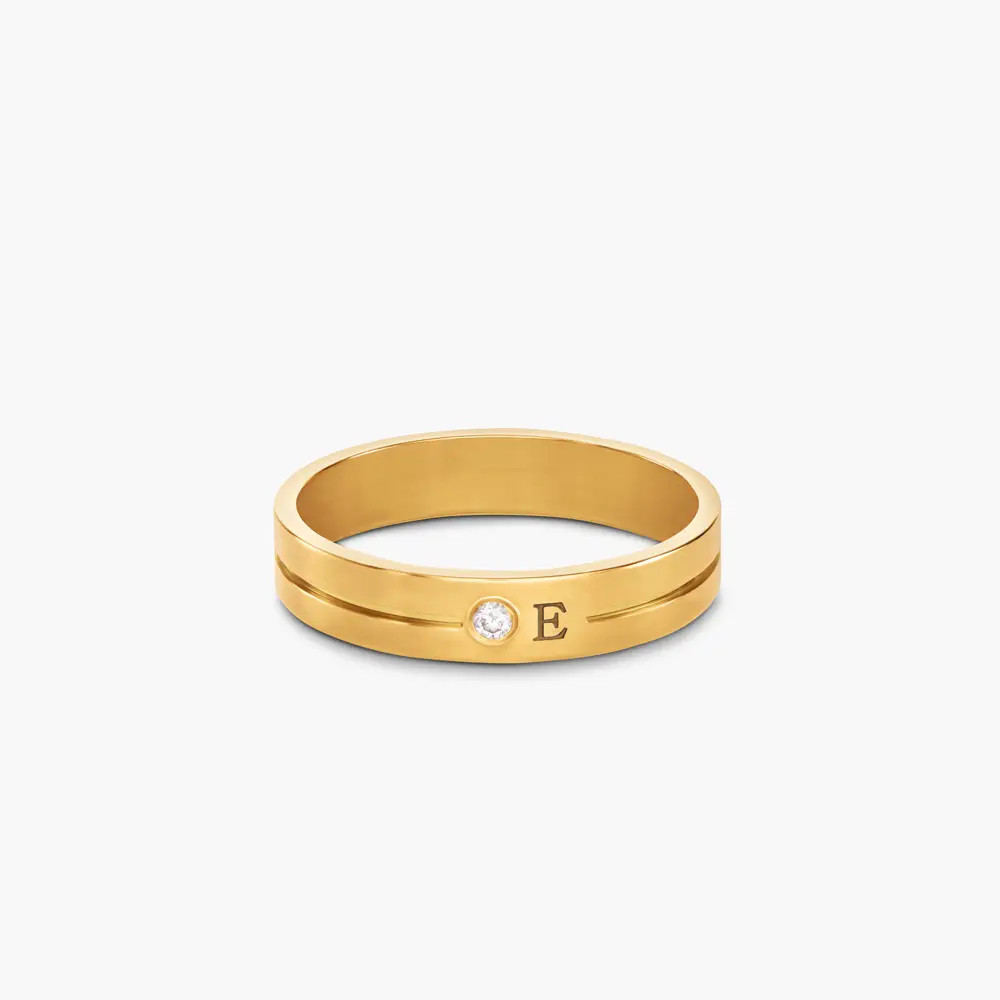 Stackable Engraved Soul Band Ring with Diamonds- Gold Vermeil | Oak & Luna (US)