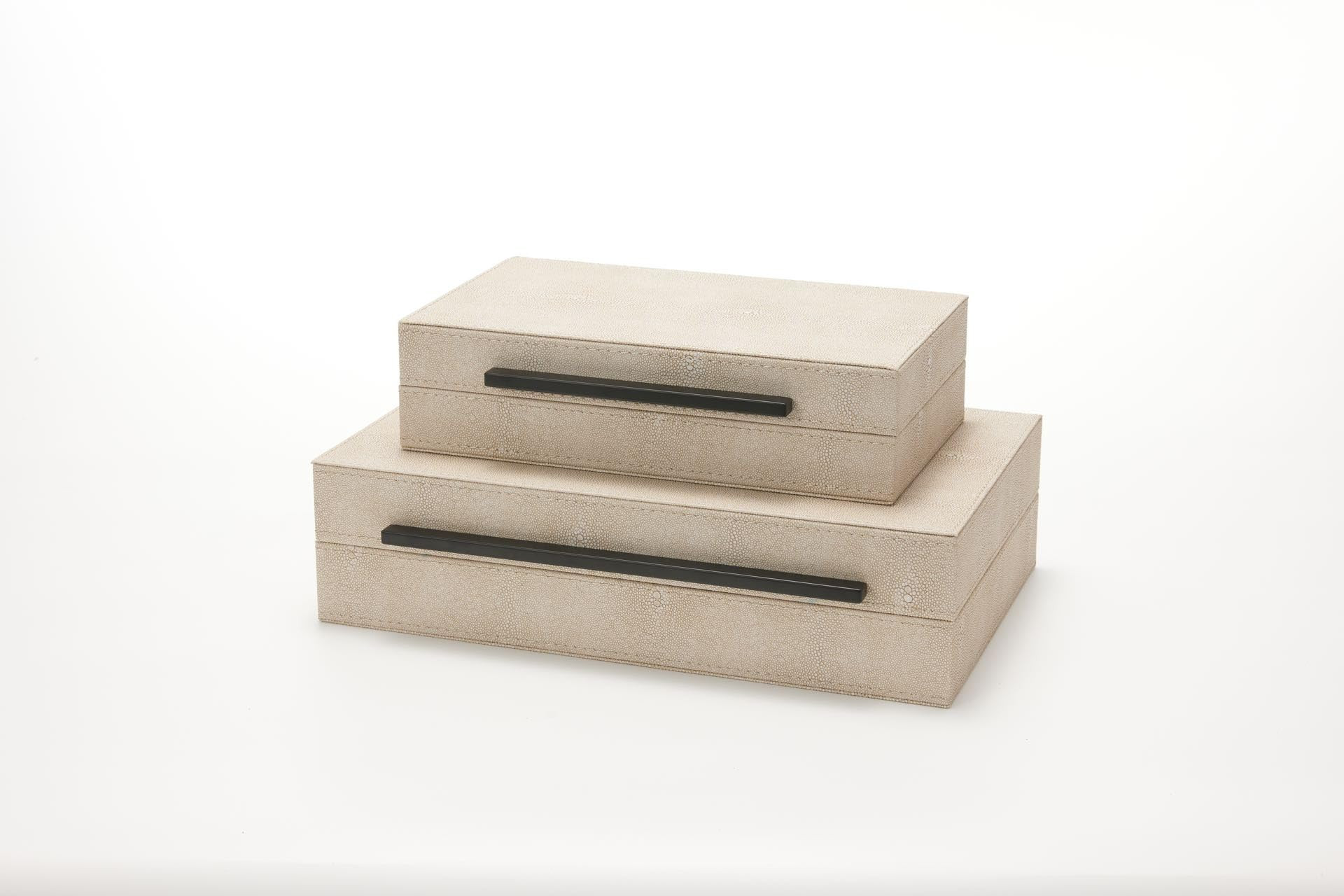 Sagala Set of 2 Ivory Shagreen Decorative Boxes With Black Metal Handles, Faux Leather Jewelry Bo... | Amazon (US)