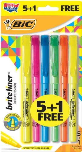 BIC Brite Assorted Liner Highlighters, 6 Count - Walmart.com | Walmart (US)