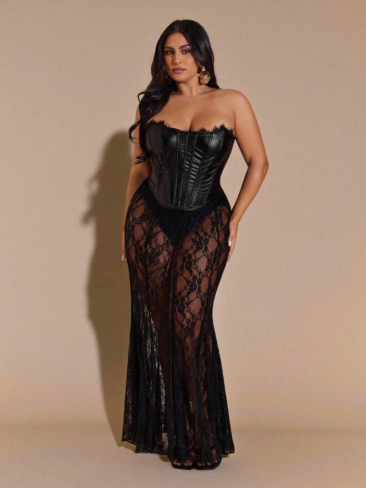 SHEIN BAE Plus Size Bra Fishbone Shaping Chest Wrap Off-Shoulder Women's Wear Outer Wear Chest Su... | SHEIN