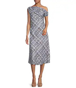 Lucy Paris Plaid Print Asymmetrical Neck Sleeveless Midi Dress | Dillard's | Dillard's