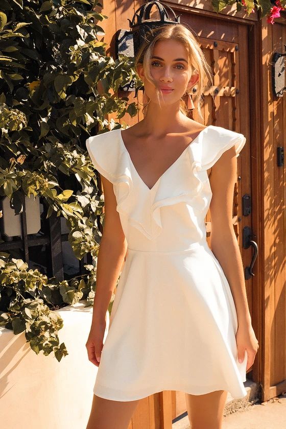 Divine Darling White Ruffled Skater Dress | Lulus (US)