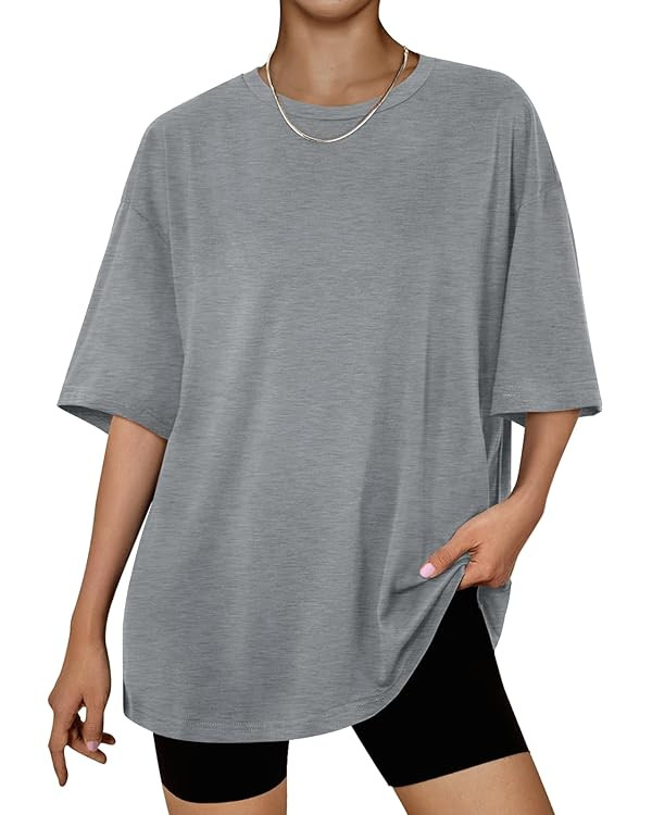 Trendy Queen Womens Oversized Summer T Shirts Fashion Workout Plus Size Tops Short Sleeve Beach V... | Amazon (US)