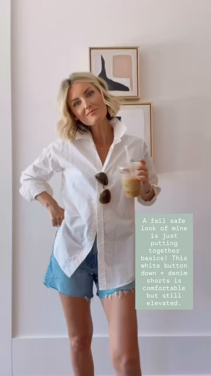 The best summer staple outfit 👏🏼 love these classic pieces! Loverly Grey, white linen button down, jean shorts outfit, denim shorts outfit, summer fashion, summer outfit ideas

#LTKootd #LTKSeasonal