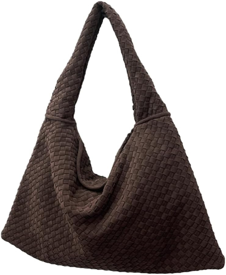 Suede Woven Hobo Bags for Women Slouchy Suede Tote Top-handle Bag Vintage Satchels Woven Purse | Amazon (US)