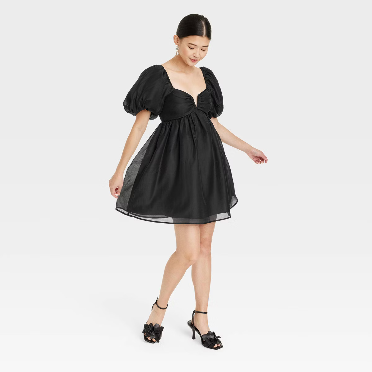 Women's Balloon Short Sleeve Organza Baby Doll Dress - A New Day™ | Target