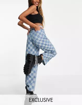 Vintage Supply checkerboard wide leg jeans in blue | ASOS (Global)