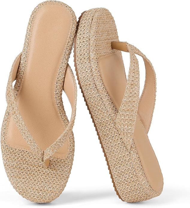 mikarka Women's Raffia Flip-Flops: Thong Style Platform Beach Sandals - Dressy & Casual Low Wedge... | Amazon (US)