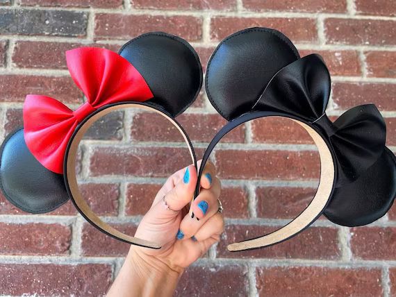 Minnie Inspired Ears | Disneyland Travel | Park Inspired | Glitter | Faux Leather | Comfortable D... | Etsy (US)