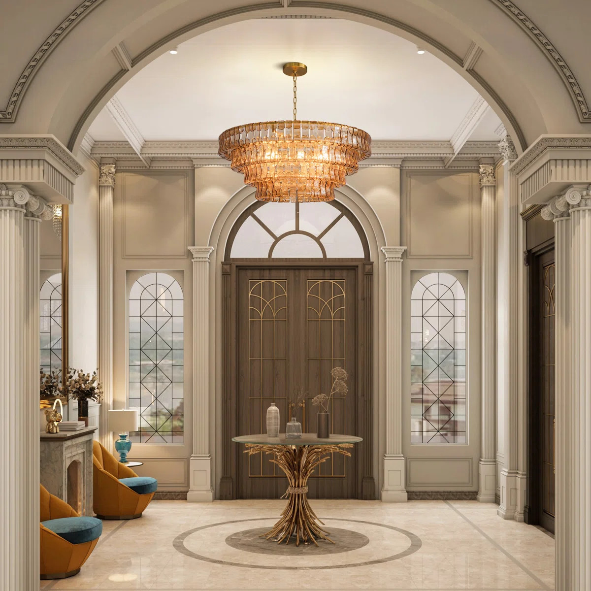 Kancler 36" 6-Lights Luxury Large Tiered Round Smoke Glass Gold Chandelier(Bulbs Included) | Wayfair North America