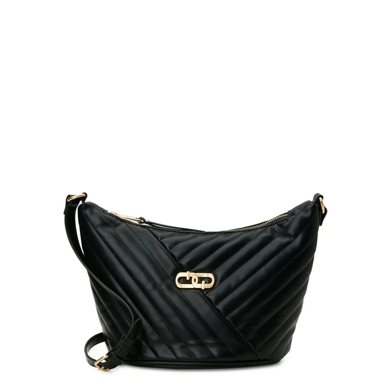 Time and Tru Women's Hazel Quilted Faux Leather Crossbody Bag, Black | Walmart (US)