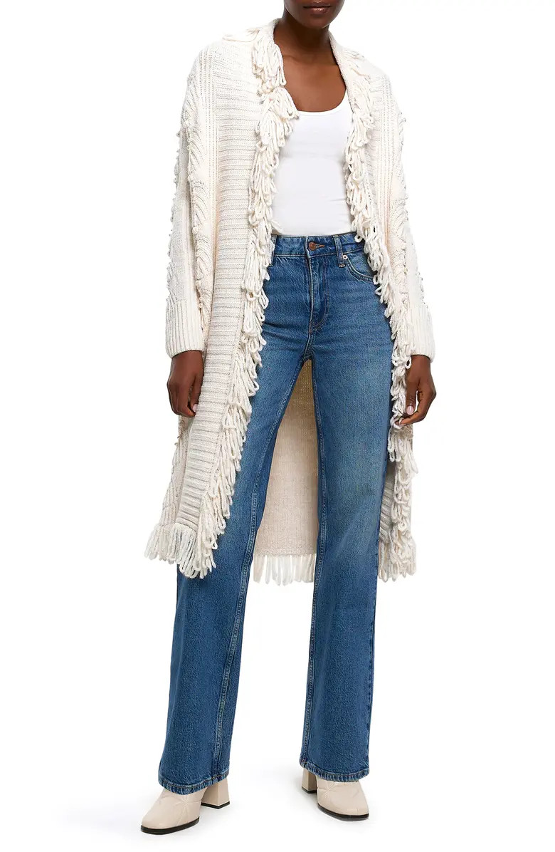 Ultimate Faux Pearl Embellished Fringe Longline Cardigan | Nordstrom
