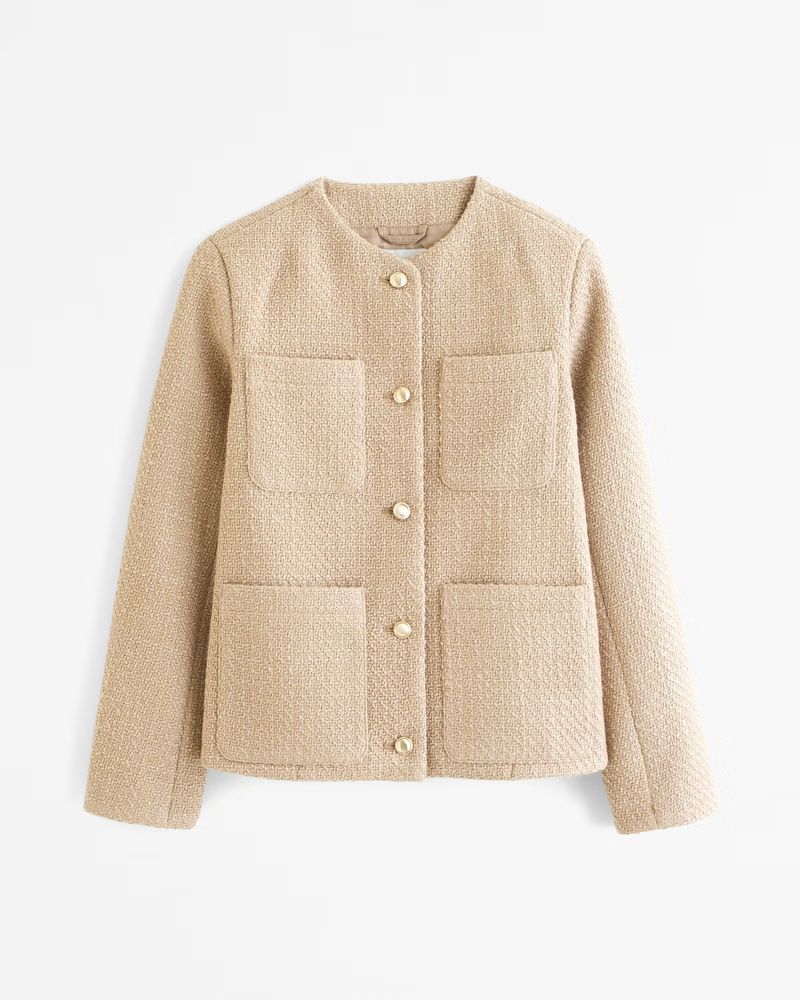 Women's Collarless Tweed Jacket | Women's New Arrivals | Abercrombie.com | Abercrombie & Fitch (UK)