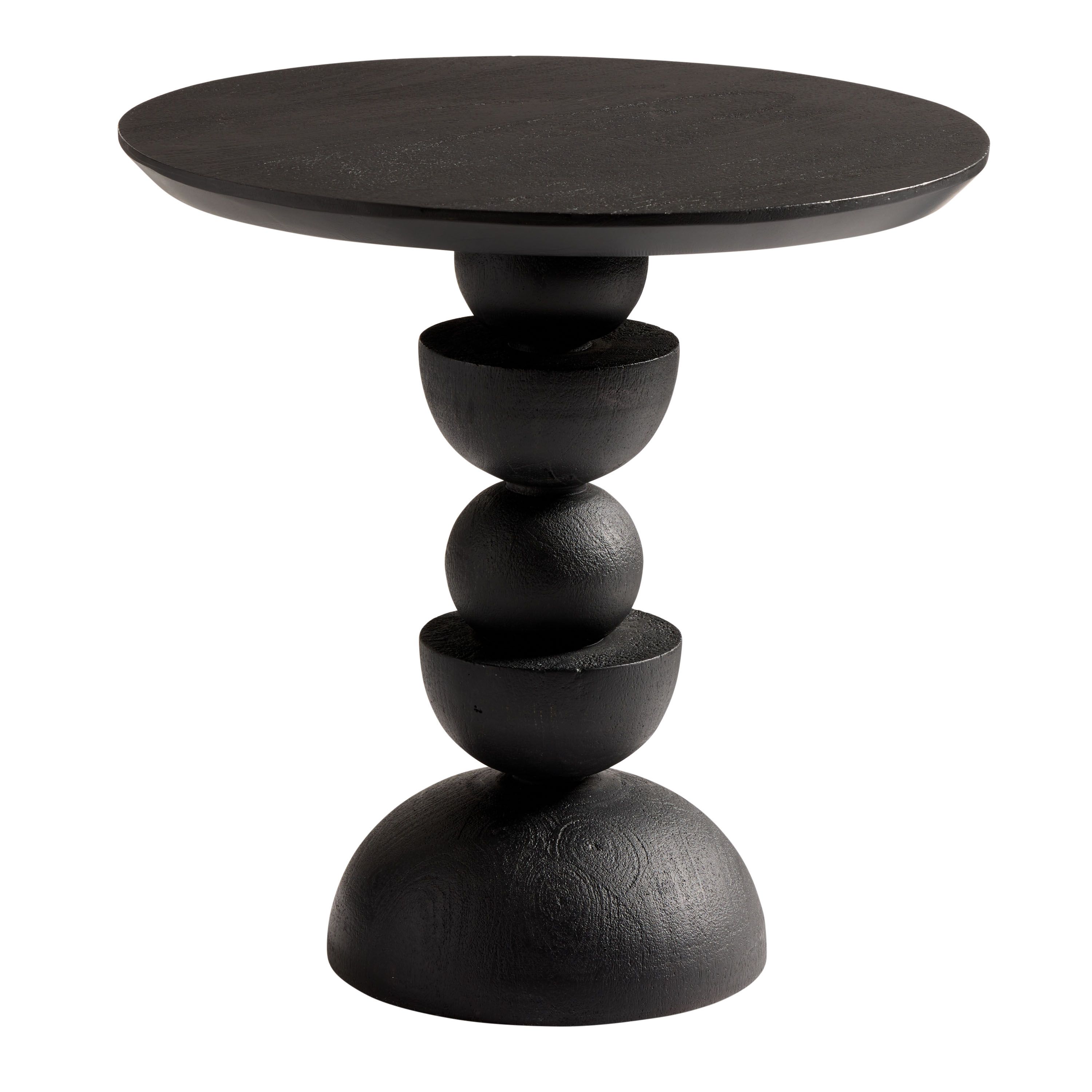 Brecken Round Distressed Black Wood Pedestal Side Table | World Market