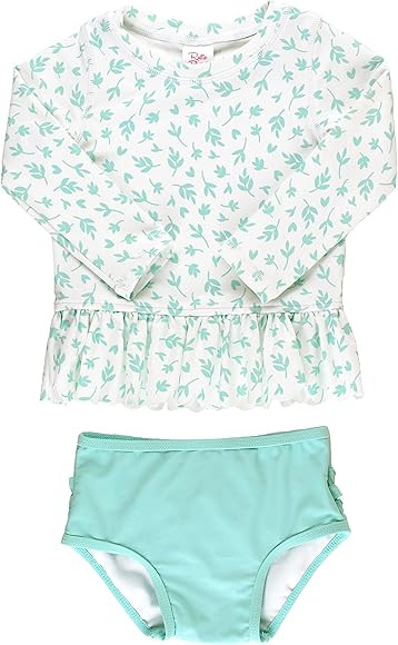RuffleButts® Baby/Toddler Girls Long Sleeve Rash Guard 2 Piece Swimsuit Set w/UPF 50+ Sun Protec... | Amazon (US)