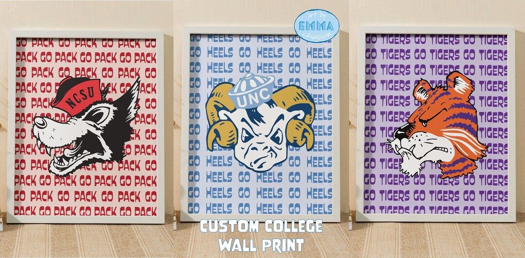 Custom College Wall Prints | Trendy Preppy Wall Print | Custom Wall Decor | College Mascot | UNC ... | Etsy (US)