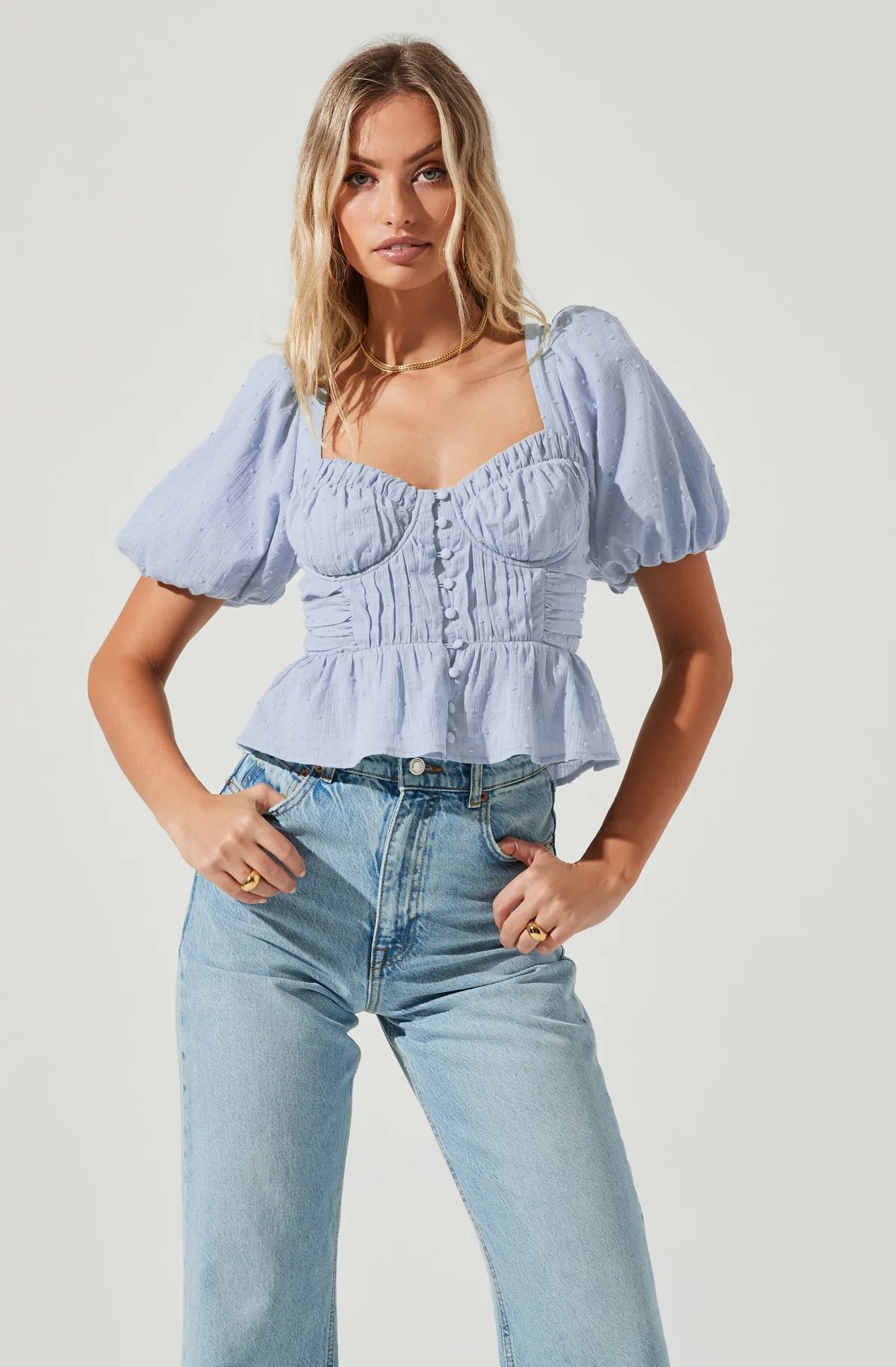 Clairemont Sweetheart Neck Puff Sleeve Peplum Top | ASTR The Label (US)