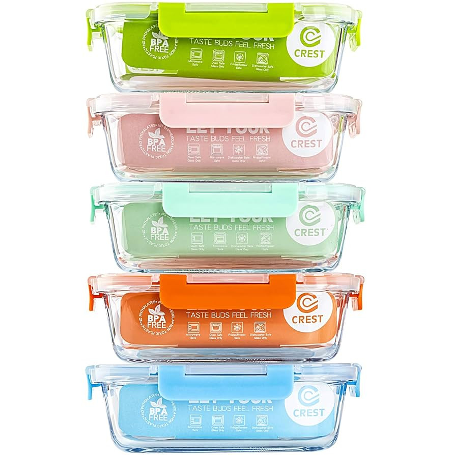 C CREST [5-Pack] Glass Lunch Box, Meal Prep Glass Containers with Lids, Glass Food Storage Contai... | Amazon (US)