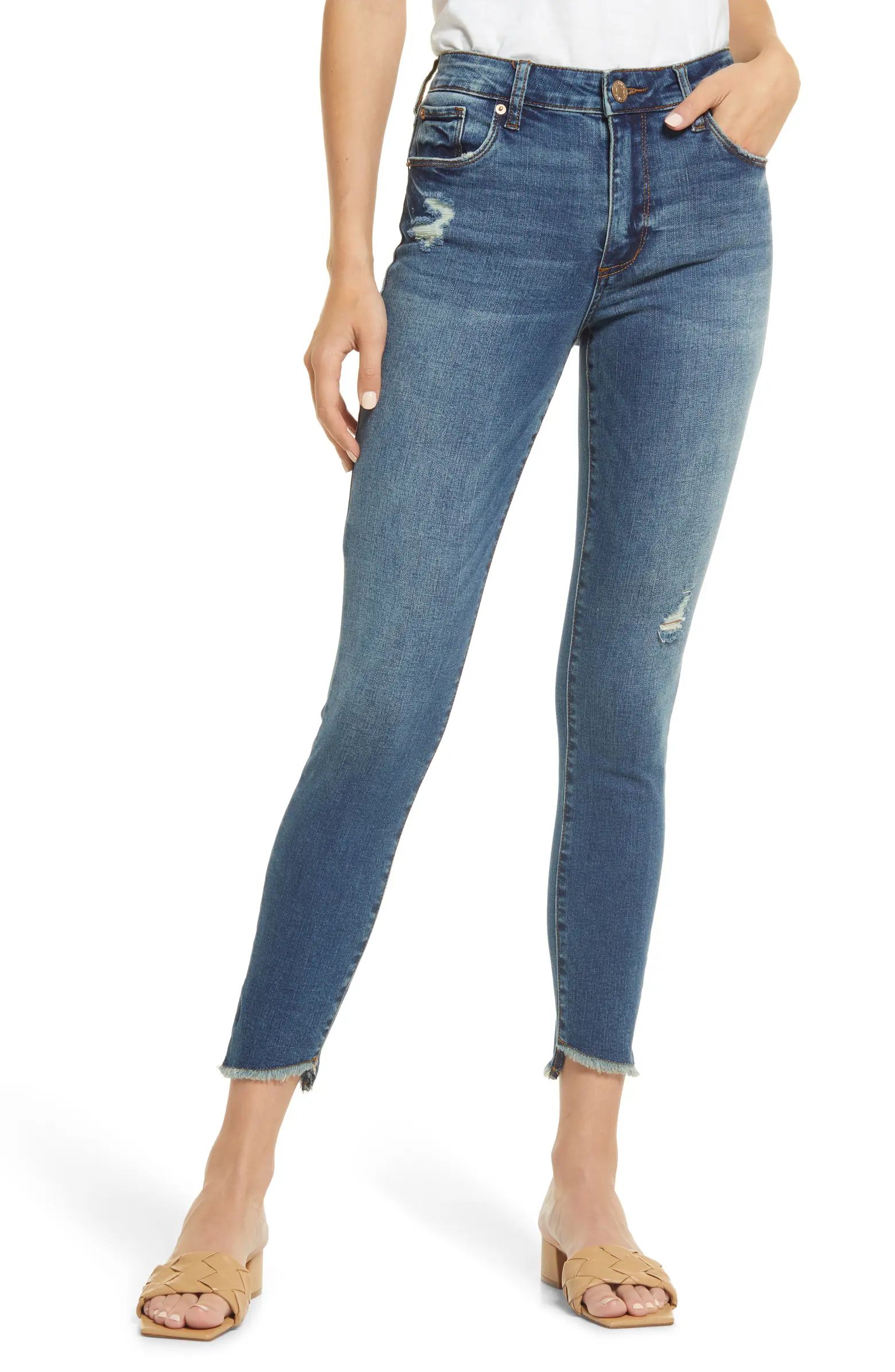 Ellie High Waist Fray Hem Ankle Skinny Jeans | Nordstrom