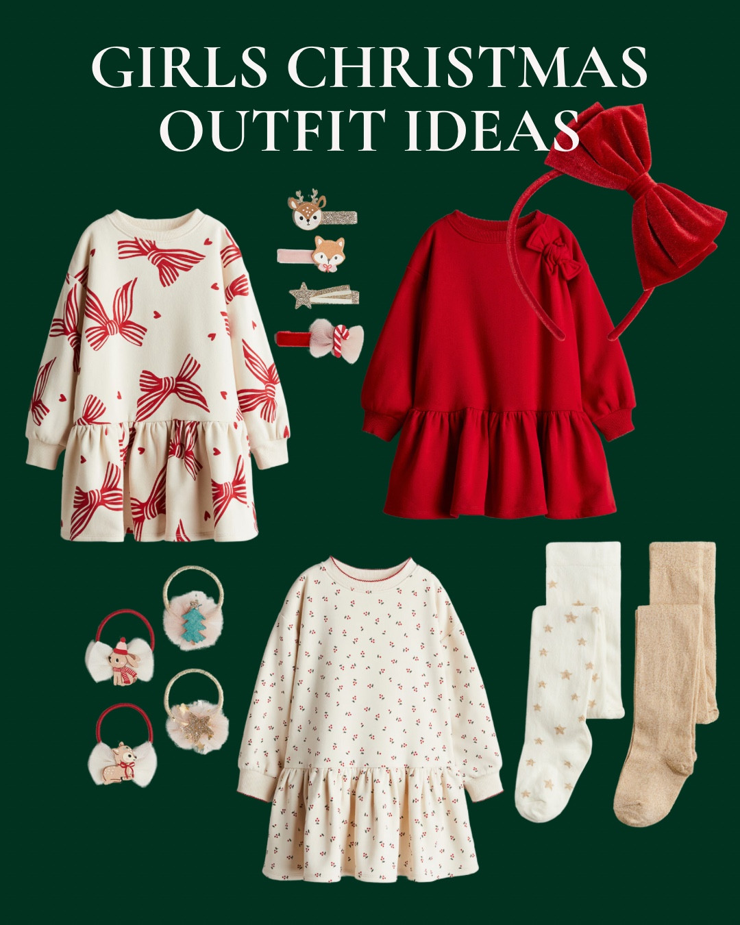 Cute and Casual little girl Christmas Outfits 
.
Ages 2-10
.
Christmas dress - sweater dress - red and white Christmas clothes / stocking filler - Christmas hair accessories / glitter tights - h and m - H&M girls

#LTKHoliday #LTKSeasonal #LTKKids