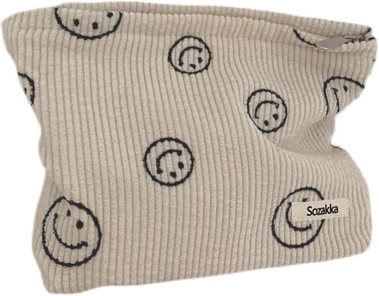 Smiley Face Makeup Bag, Aesthetic Preppy Makeup Bag, Corduroy Cosmetic Bag for Purse, Cute Smile ... | Amazon (US)