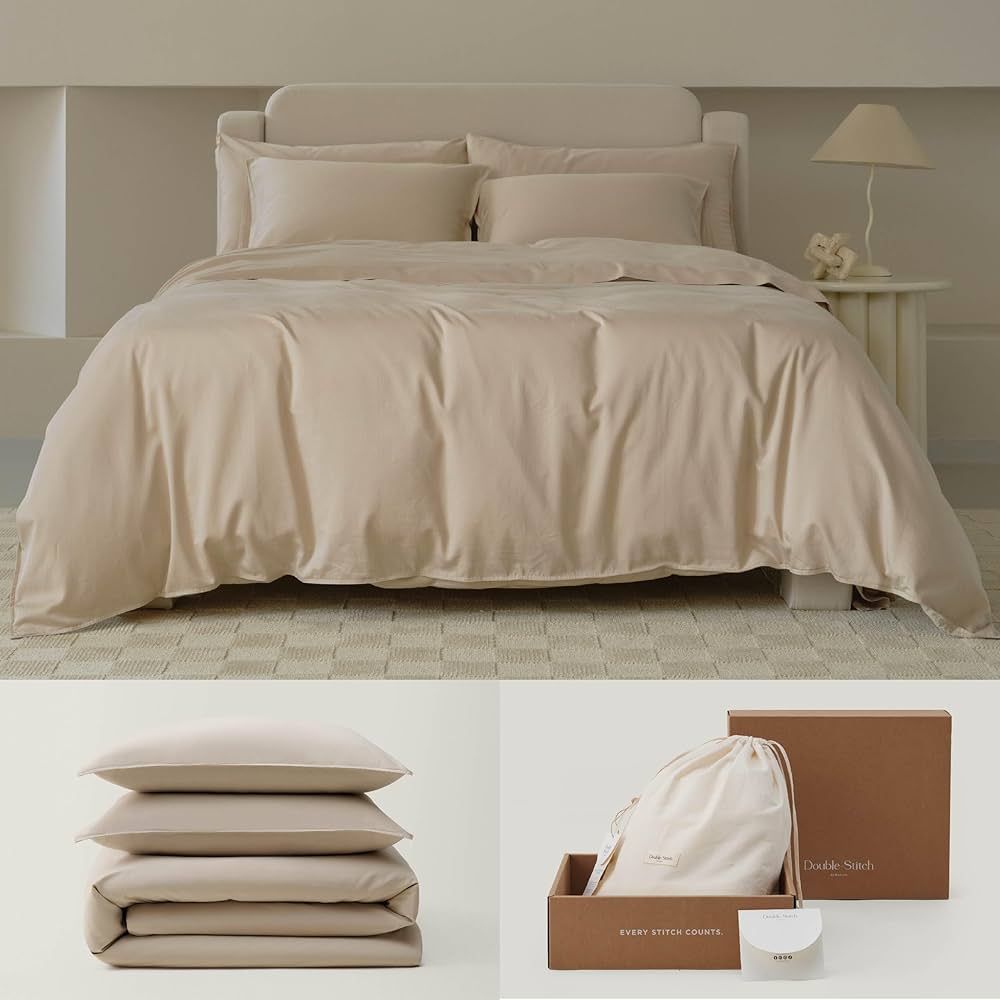 Double Stitch by Bedsure Cotton Tencel Duvet Cover Set - Luxe Duvet Cover Queen Soft, Textured Be... | Amazon (US)