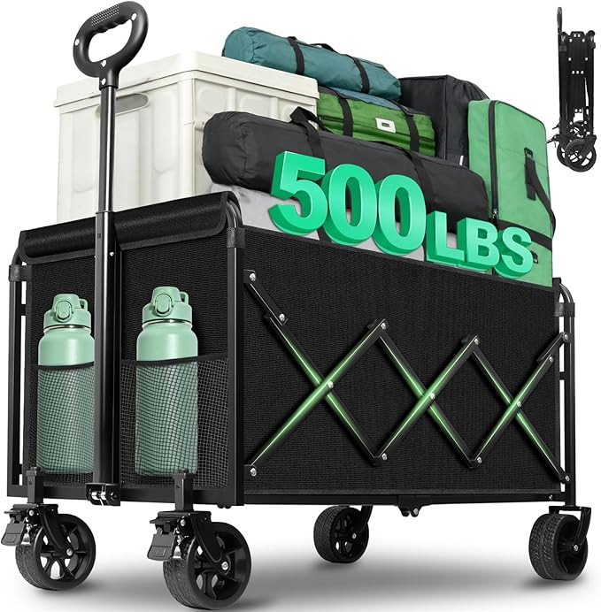 Collapsible Wagons Carts Foldable Heavy Duty, 500LBS Collapsible Wagon Cart Foldable with Wheels ... | Amazon (US)