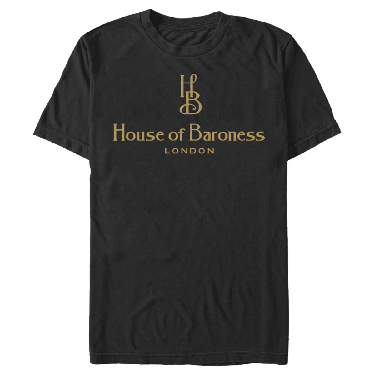 Men's Cruella House of Baroness London Logo Gold  T-Shirt - Black - 2X Large | Target