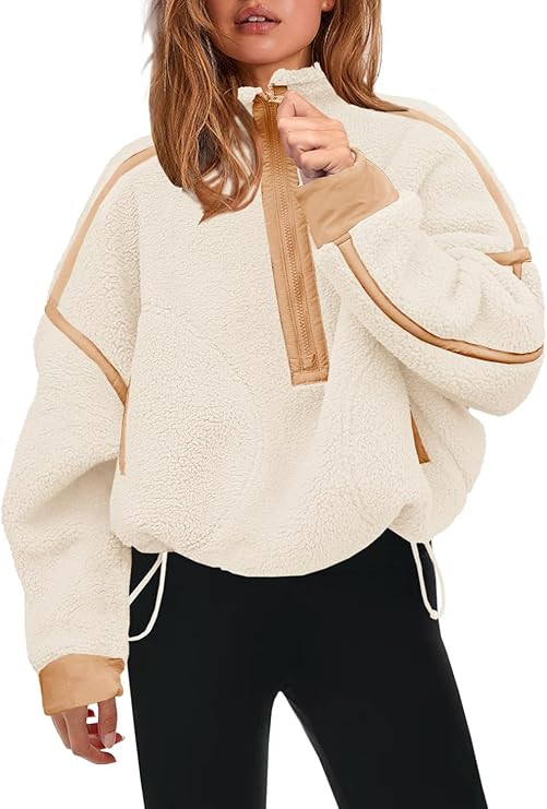 Panadila Womens Half Zip Sherpa Fleece Pullover Soft Oversized Sweatshirt with Pockets Warm Fuzzy... | Amazon (US)