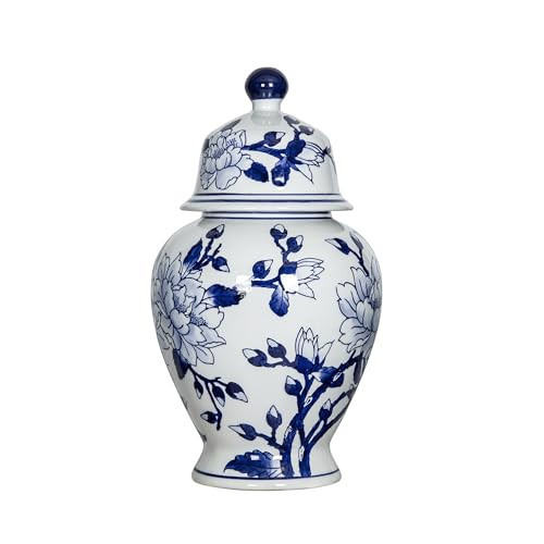 A&B Home 15" Porcelain Ginger Jar with Lid, Decorative Blue & White Lidded Jar for Storage, Chinoiserie Ginger Vase | Amazon (US)