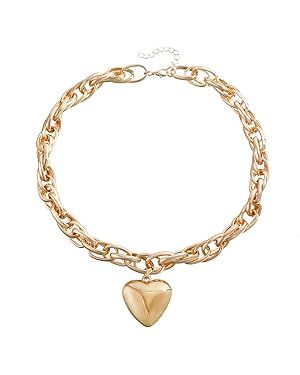 FUTIMELY Chunky Gold Heart Pendant Necklaces,14K Gold Punk Puffy Love Thick Chain Choker Necklace... | Amazon (US)