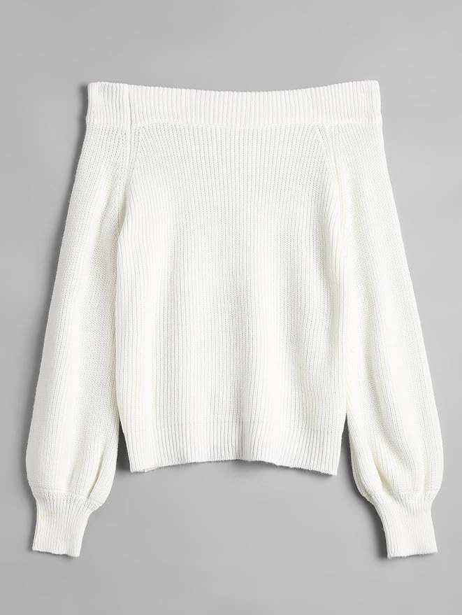 ZAFUL Women Off Shoulder Sweater Long Sleeve Knit Sweater Loose Pullover Jumper Tops | Amazon (US)