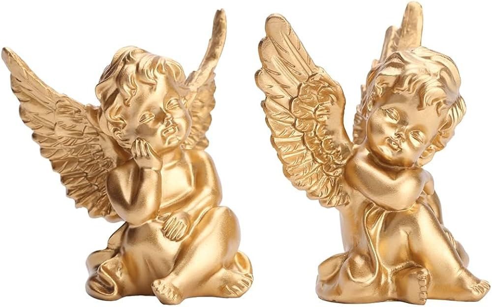 orenm 2 Pack Resin Cherubs Gold Angel Statue Figurine, Garden Sleeping Cherub Statue Sculpture In... | Amazon (US)