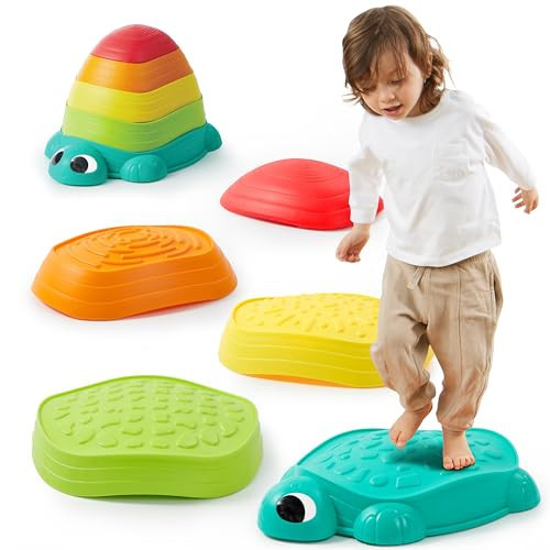 JOYIN 5 Pcs Turtle Balance Stepping Stones, Kids Turtle Path Jumping Stones, Toddler Obstacle Course Coordination Game Toys Indoor or Outdoor Play for Kids Aged 3+ | Amazon (US)