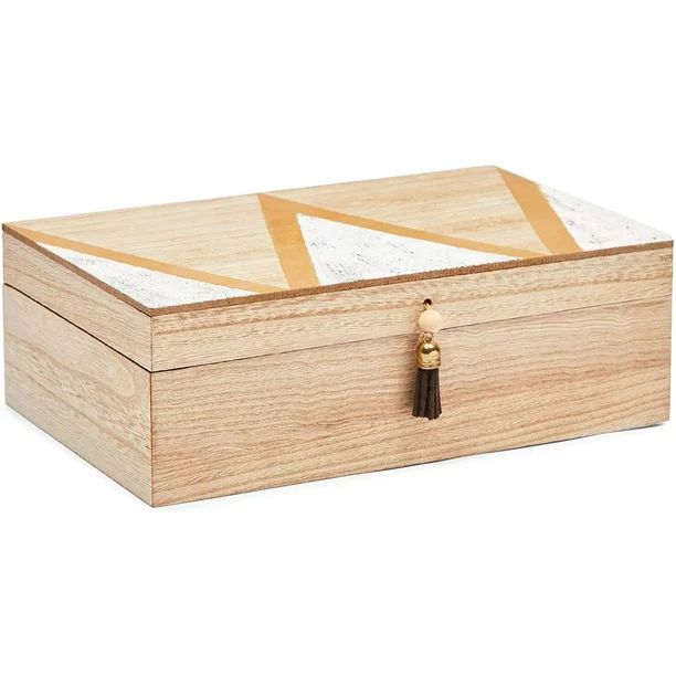 Decorative Treasure Box with Lid & Tassel, Wooden Jewelry Storage Organizer Brown 9.5"x6"x3" - Wa... | Walmart (US)