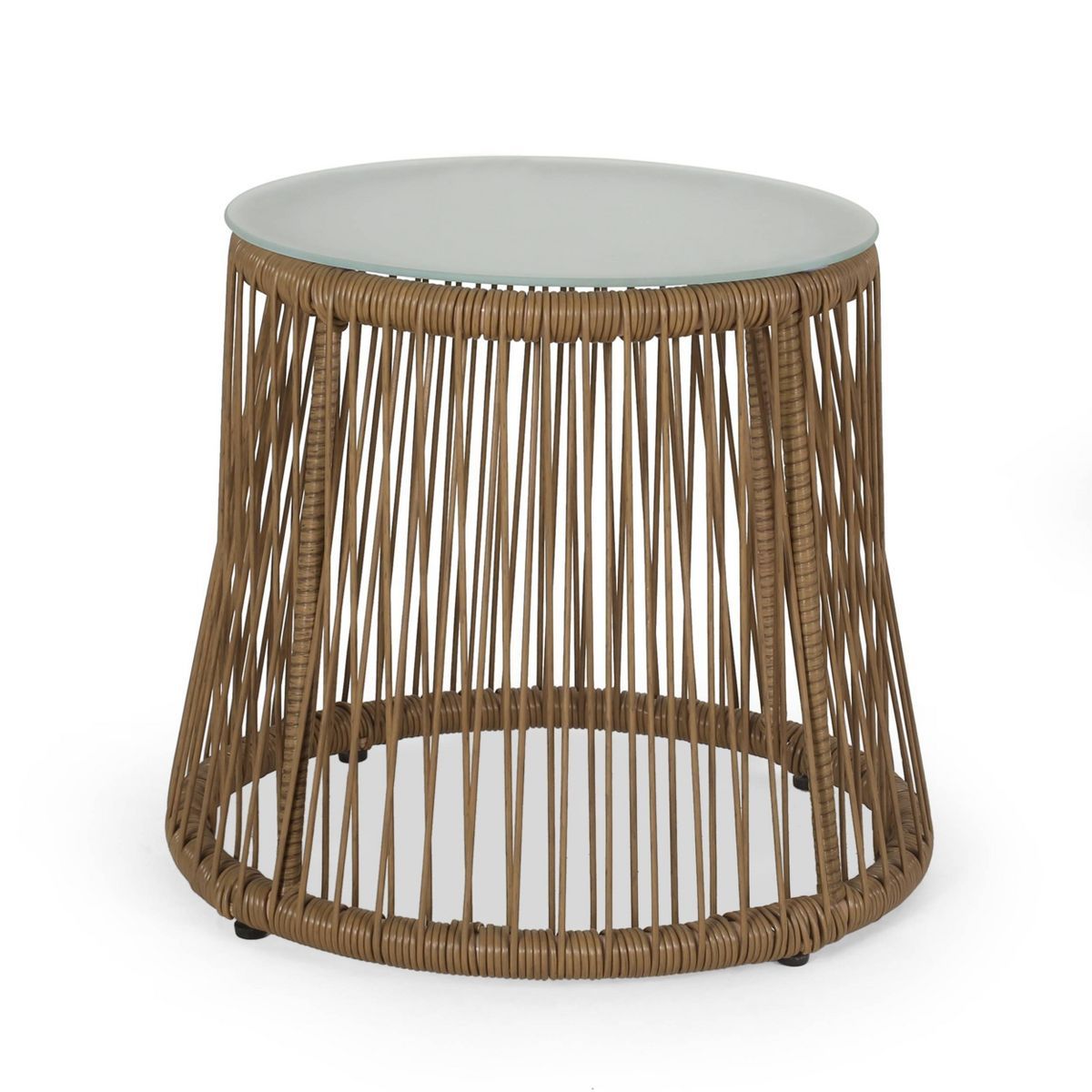 Russel Outdoor Wicker Side Table with Glass Top - Light Brown - Christopher Knight Home | Target