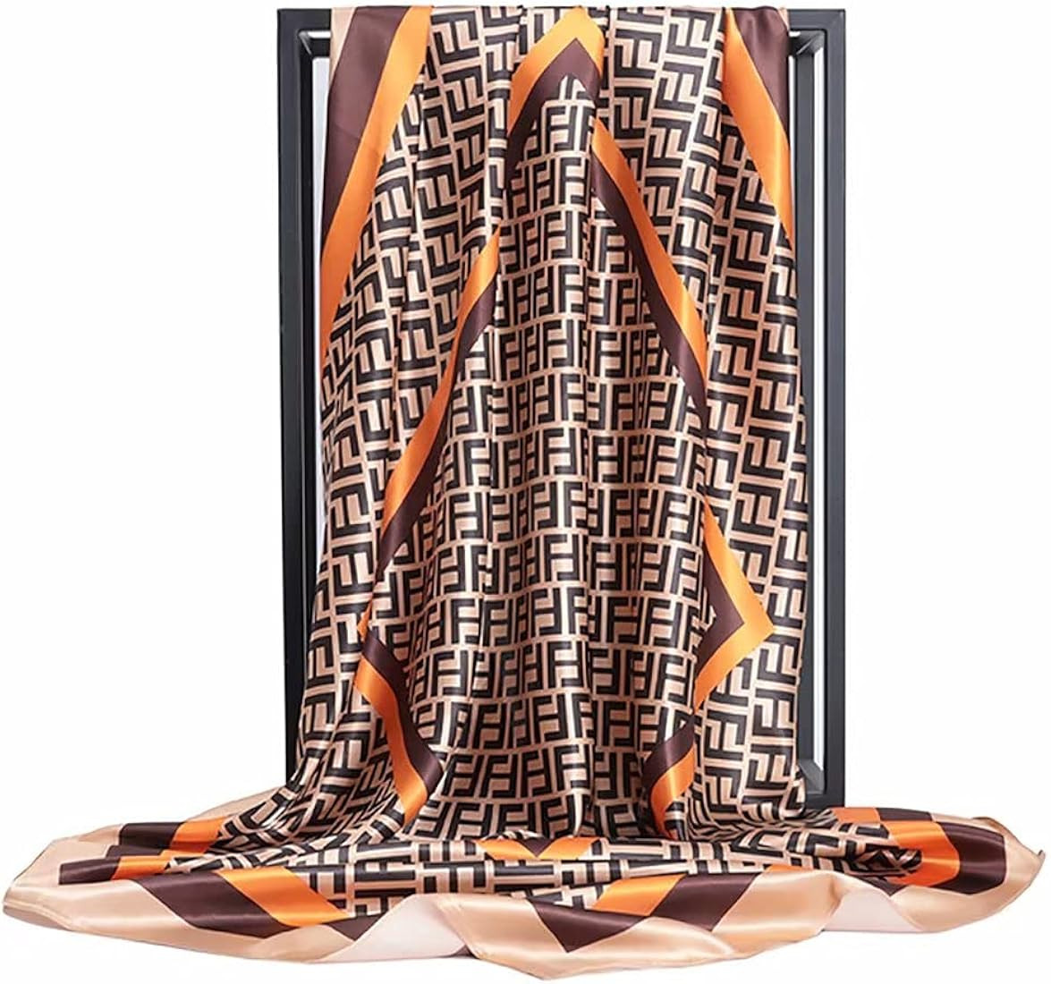 Square Scarf Women Design Black F Letter Print Silk Feeling Hair Band Foulard Female 90x90cm Neck... | Amazon (US)