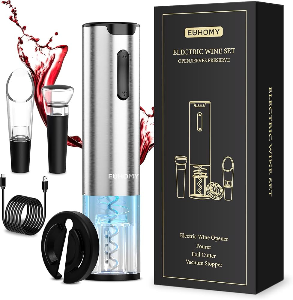 EUHOMY Electric Wine Opener Set, Wine Bottle Opener with Wine Aerator Pourer and Foil Cutter, Sta... | Amazon (US)