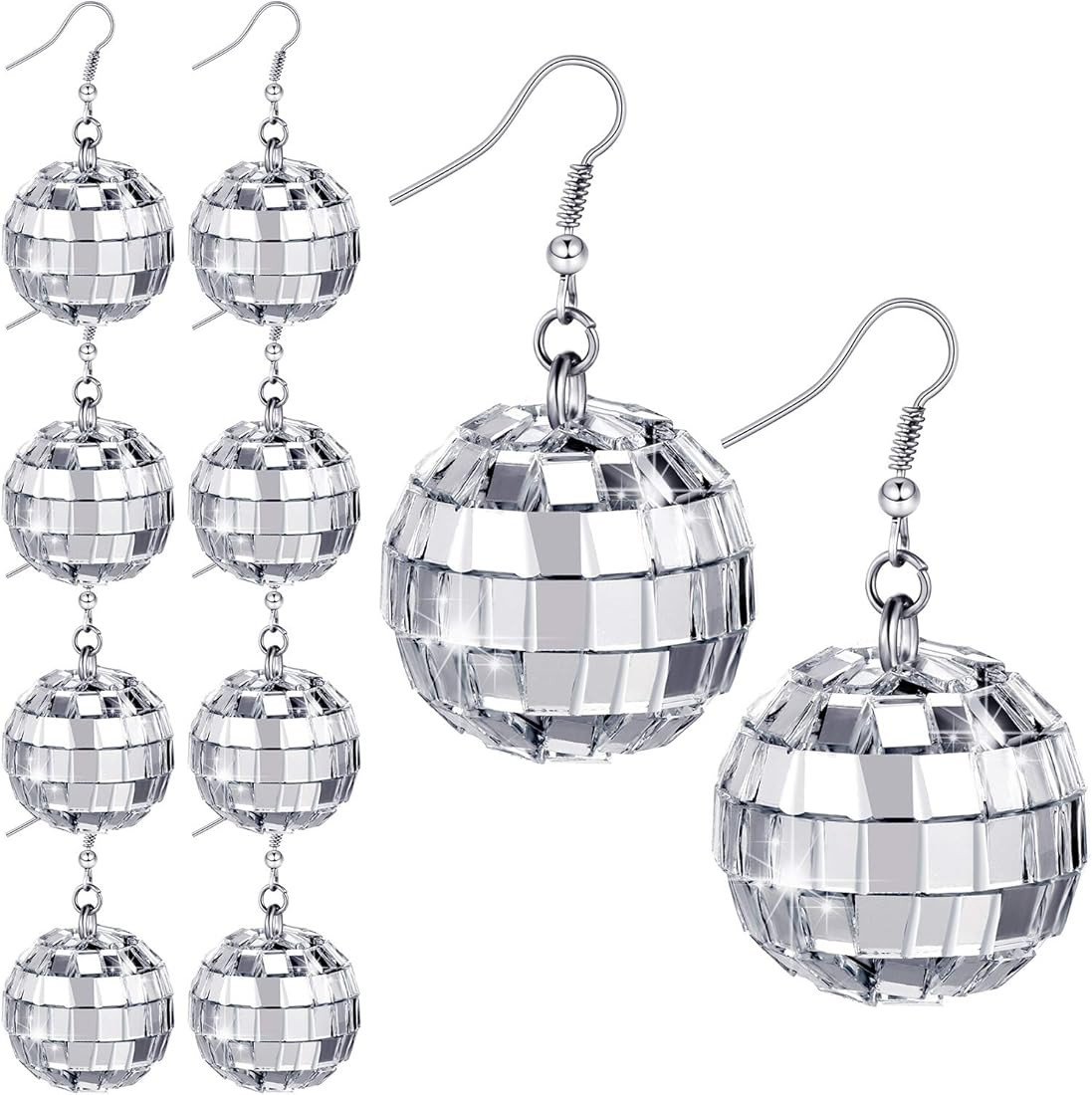 Disco Ball Earrings Silver Mirror Ball Earrings 60's or 70's Dance Party Costume Accessories for ... | Amazon (US)