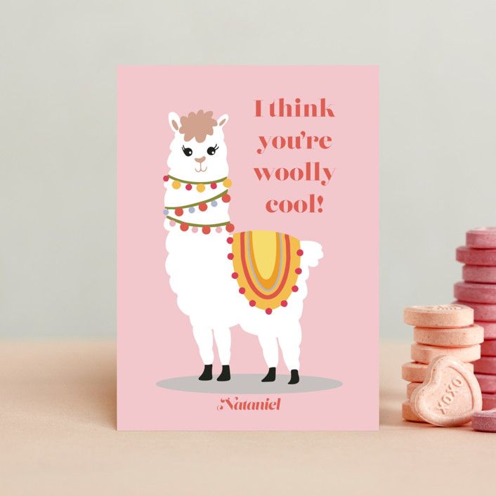 "Woolly Cool" - Customizable Classroom Valentine's Cards in Pink by EMANUELA CARRATONI. | Minted