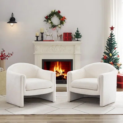 Divaraj Set Of 2, 31.2 Inch Wide Boucle Upholstered Barrel Accent Chair | Wayfair North America