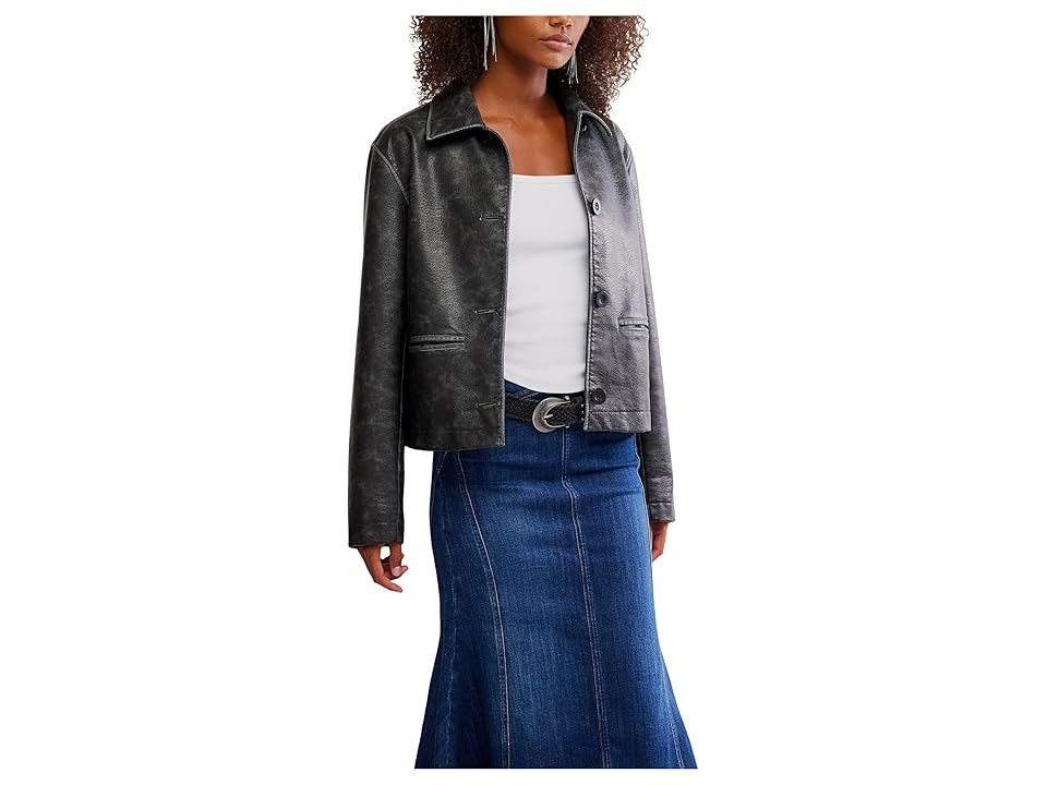 Free People Hera Vegan Leather Jacket Women's Coat Black : SM (Women's 4-6), Cotton/Polyester/Polyurethane | Zappos