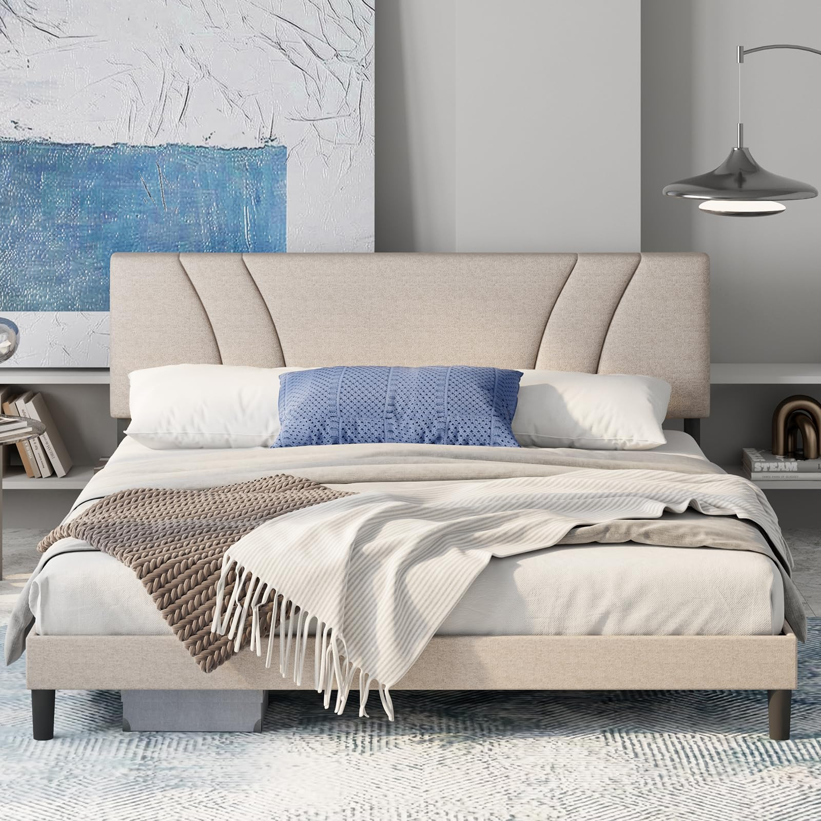 Sturdy structure - This bed frame with headboard features a metal frame structure with 12 evenly ... | Amazon (US)