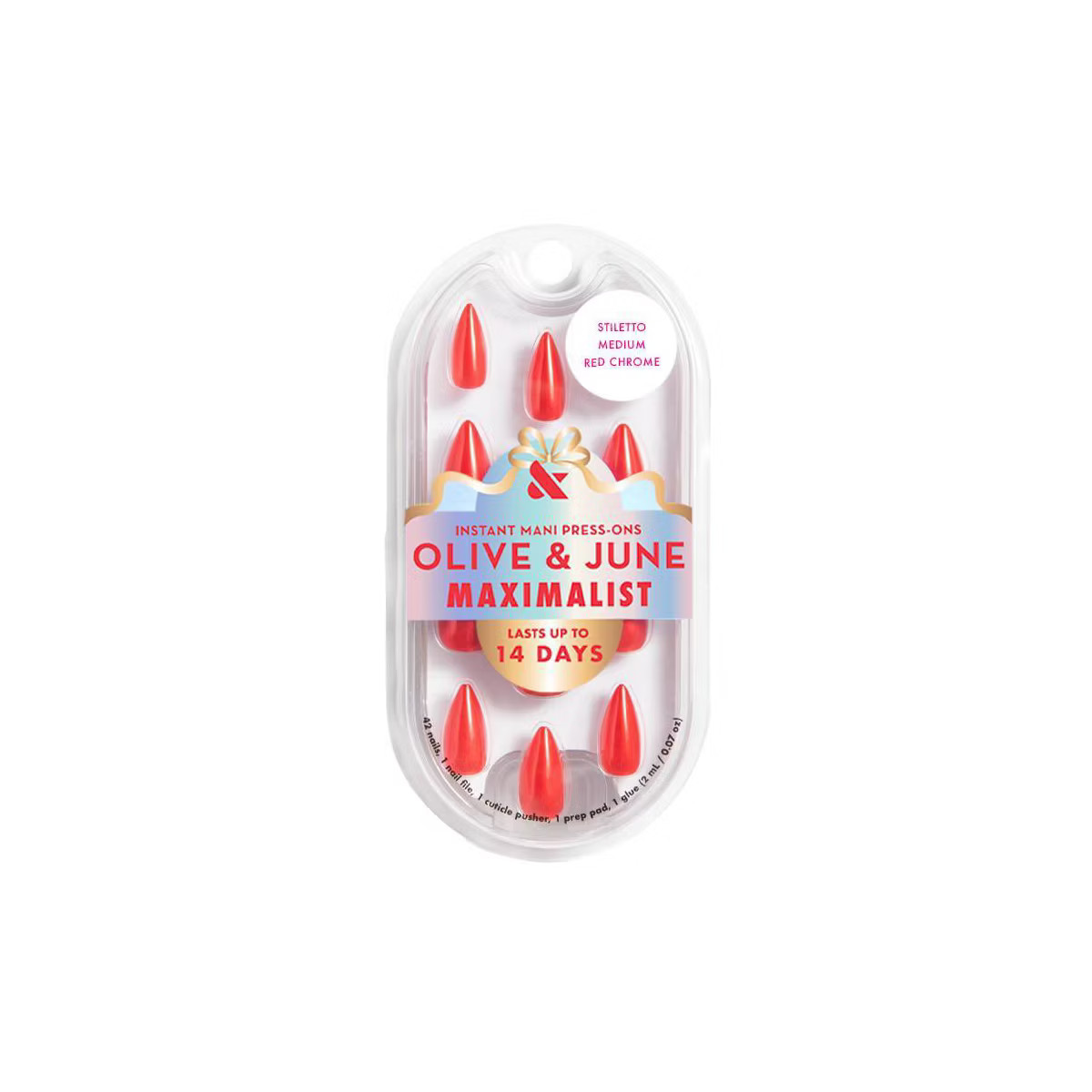 Olive & June Press-On Fake Nails - Maximalist - M Stiletto - Red Chrome - 42ct | Target