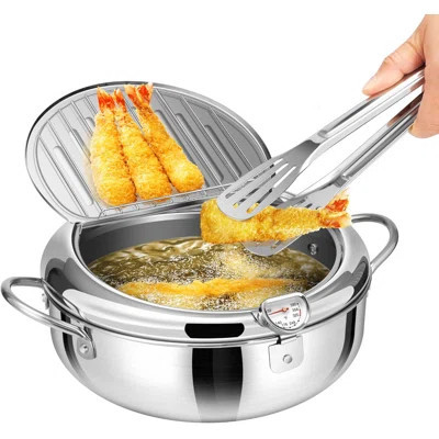 Stainless Steel Deep Fryer Pot With Tong, Thermometer | Wayfair North America