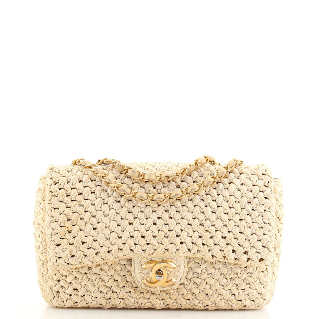Chanel Classic Single Flap Bag Crochet Raffia Medium Neutral 1565554 | Rebag