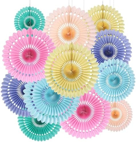 BestoFun 12PCS Paper Fans Pastel Rainbow Tissue Paper Flowers Decorations Colorful Party Decorati... | Amazon (US)