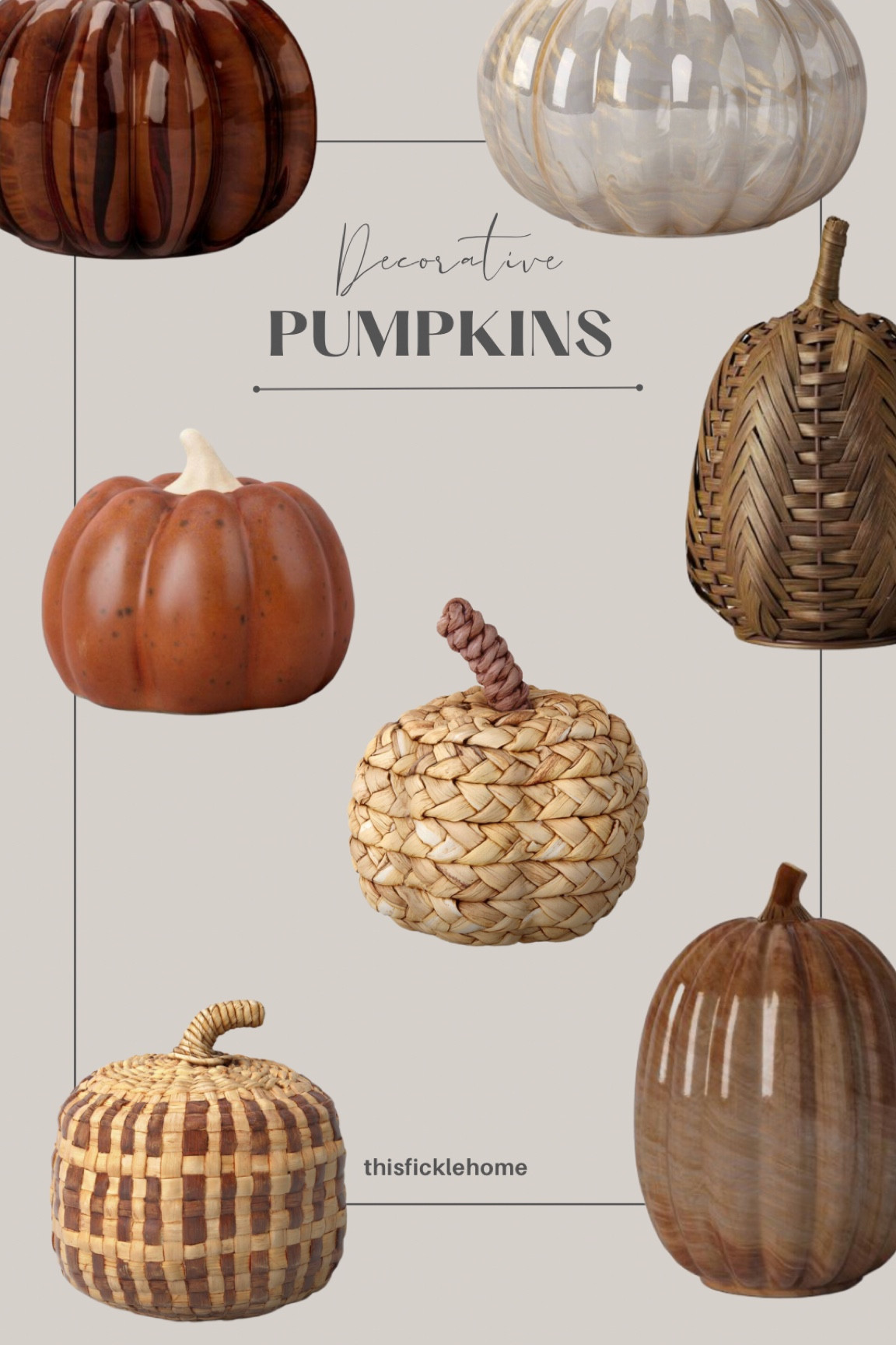 Decorative pumpkins, woven pumpkin, glass pumpkin, fall shelf styling, fall pumpkin decor.

#LTKSeasonal #LTKhome