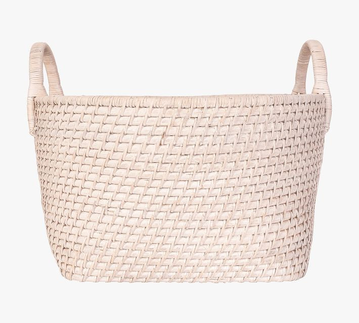 Tava Handwoven Rattan Round Basket With Hoop Handles | Pottery Barn (US)
