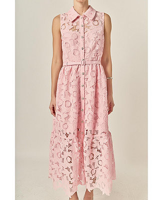 Women's Sleeveless Lace Button Front Midi Dress | Macy's